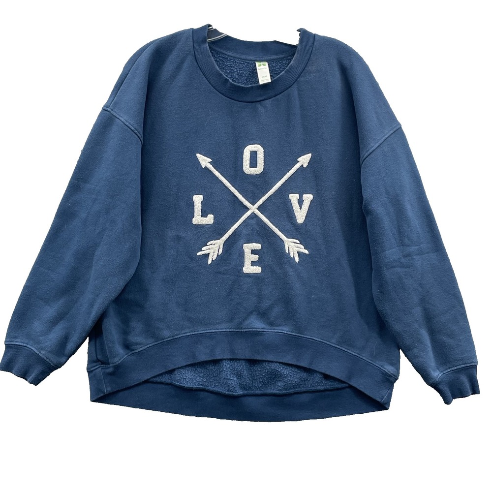 Greentea Sweater Women's Medium Blue Boxy 3D Love Patch Preppy Academia Travel